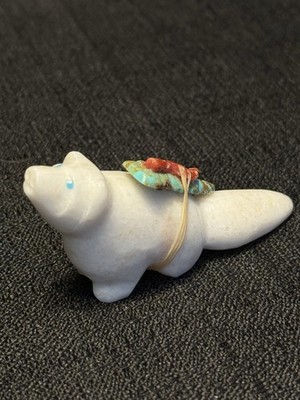 Howling Wolf Coyote With Offerings Zuni Fetish Carving 2 3/4  Adrian Cachini
