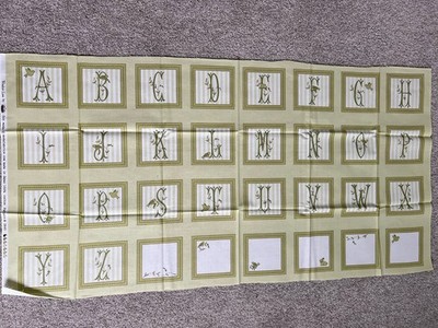 Windsor Lane By Moto Fabrics 100% Cotton Fabric Panel Quilt Green Alphabet #2840