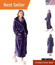 Women Hooded Plush Robe, Fleece Cozy Warm Bathrobe