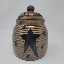 Vtg Honey & Me Small 6.75" Canister Clay Pottery Primitive Style Kitchen Decor