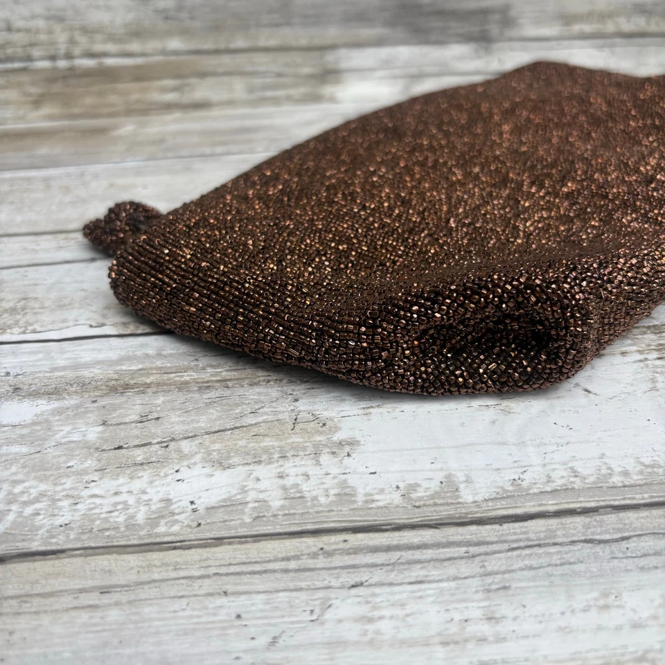 Bolsa vintage por Josef bolsa de mão com miçangas bronze metálica com zíper superior noite glam discoteca - Imagem 4 de 4