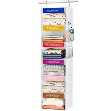 Weekly Clothes Organizer for Kids, 6-Shelf Hanging Closet Organizer with Colo...