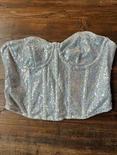 Silver Sequin Corset Zip Back Closure Size Medium