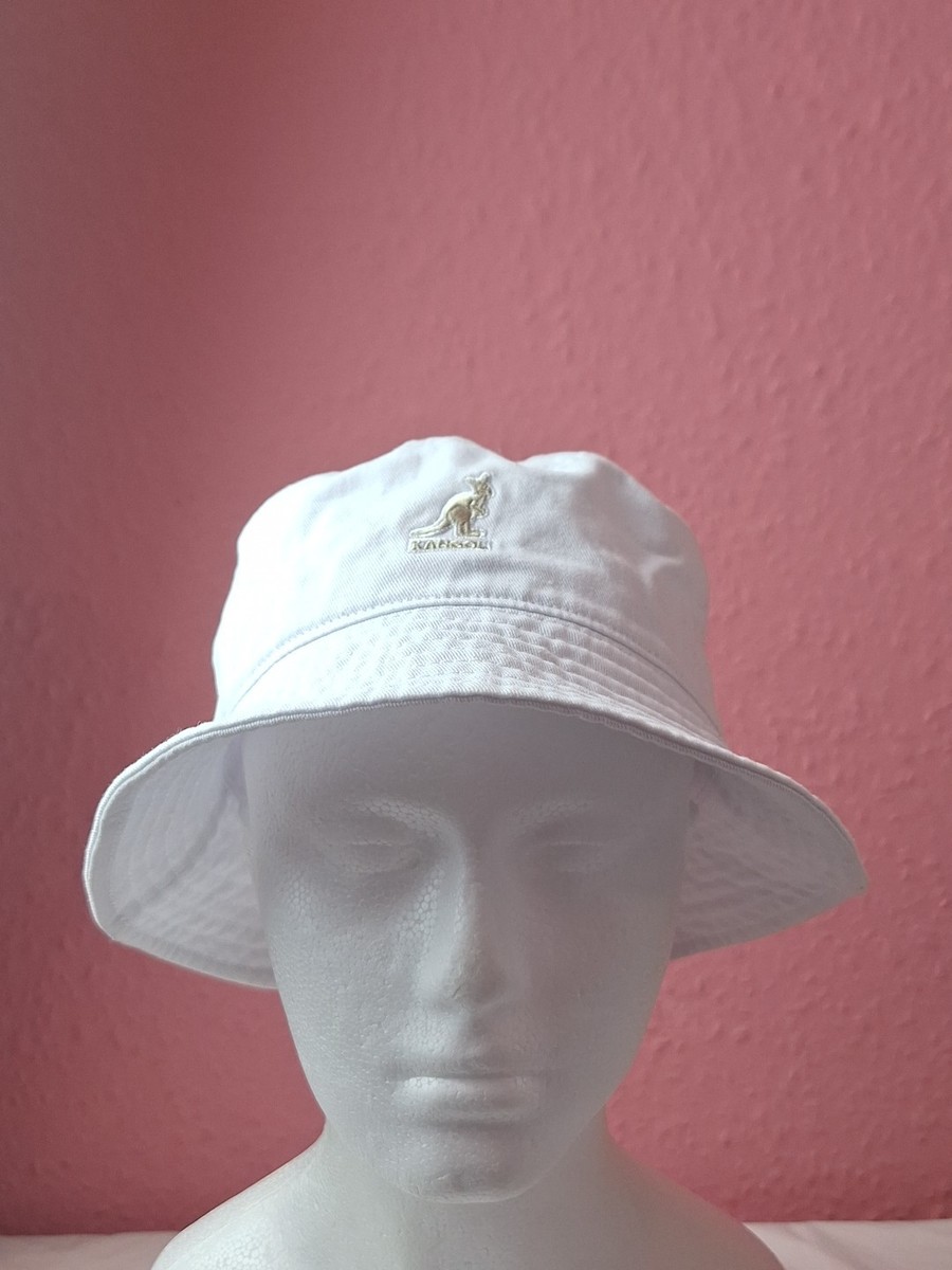 Kangol Washed Bucket White 100% Cotton Flat Top Men Summer Hat