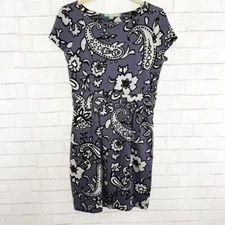 Boden Purple & Gray Paisley Floral Printed Ponte Roma Dress Women's US 8 Regular