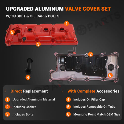Left &Right Side Aluminum Valve Cover Set for 02-10 Infiniti FX45 M45 Q45 VK45DE - Picture 4 of 7