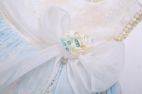 Vintage Spanish Girls Tulle Wedding Dress White Blue Dress with Sash + Headband - Picture 8 of 12