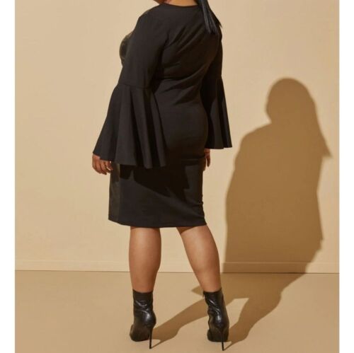 Bodycon Dress 22 24 Curvy Modest Black Vegan Faux Leather Flutter Ashley Stewart - Picture 3 of 5