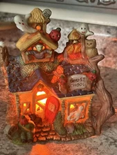 Haunted House Lighted Halloween Village Ghost School Ghosts Pumpkins Owl