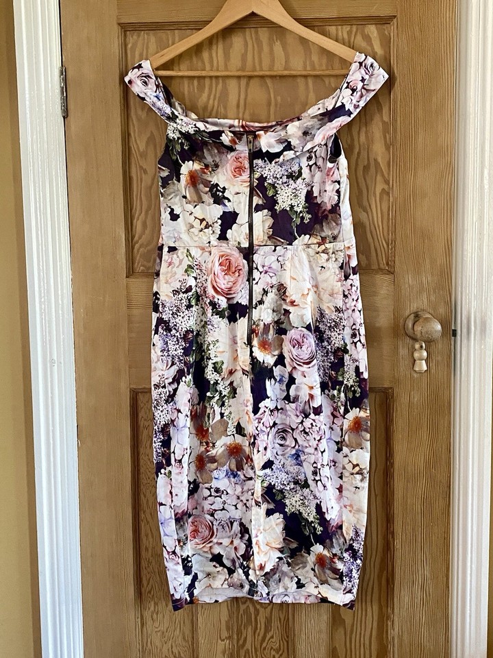 ASOS Occasion Floral Bodycon Bardot Midi Dress Size 12 Wedding Party eBay