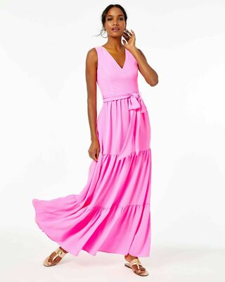 $258 NEW Lilly Pulitzer MAURINE Pebbled MAXI DRESS Prosecco Pink Fit Flare  2 4 8 | eBay