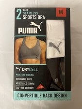 PUMA Ladies' Seamless Sports Bra 2-pack, White/Black, M  