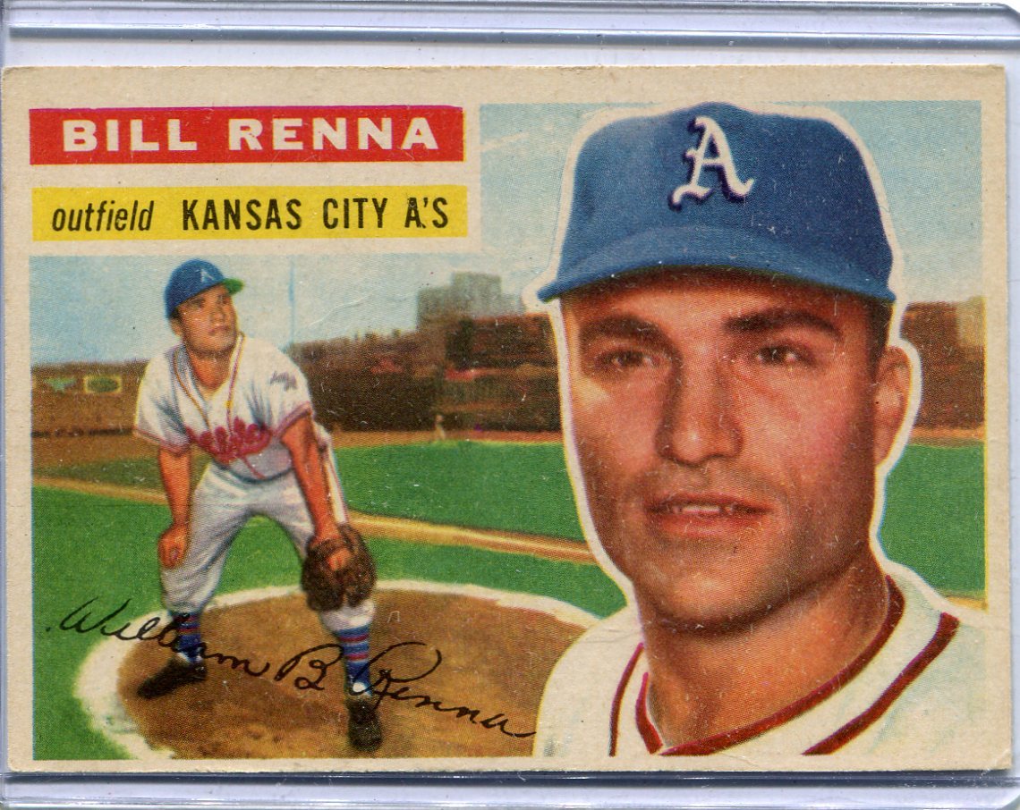 1956 Topps Baseball Card Bill Renna W/B Kansas City Athletics Ex Mint ...