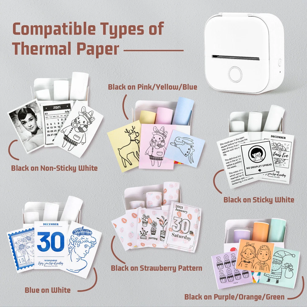 Phomemo T02 Mini Wireless Bluetooth Thermal Photo Printer Inkless Label Maker