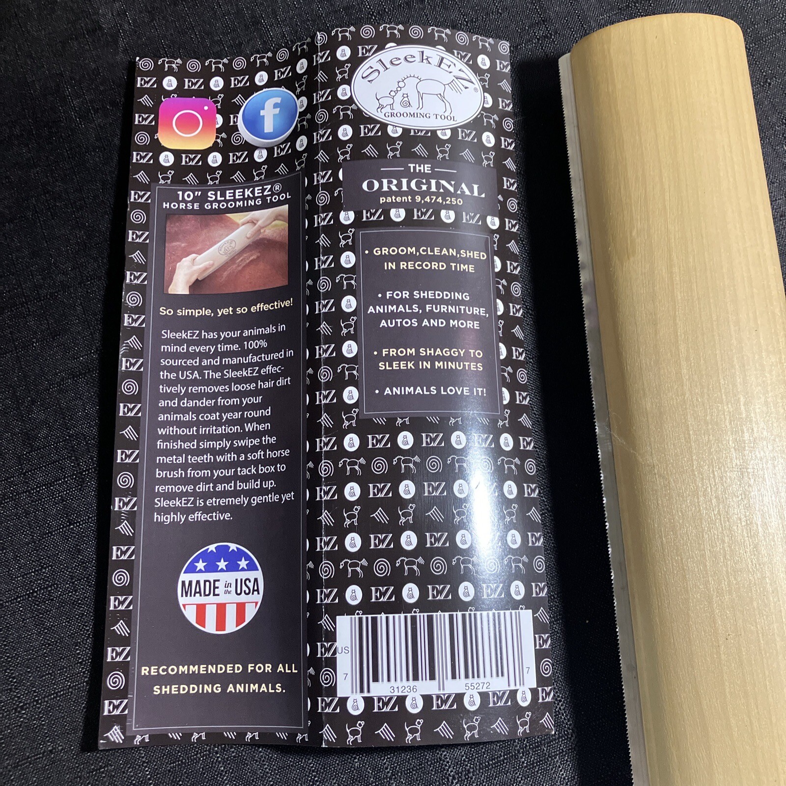 SleekEZ The Original 10" Wooden Horse Grooming Tool W/ Instructions