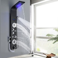 Stainless Steel Shower Panel Tower System LED Rainfall Waterfall Massage Body