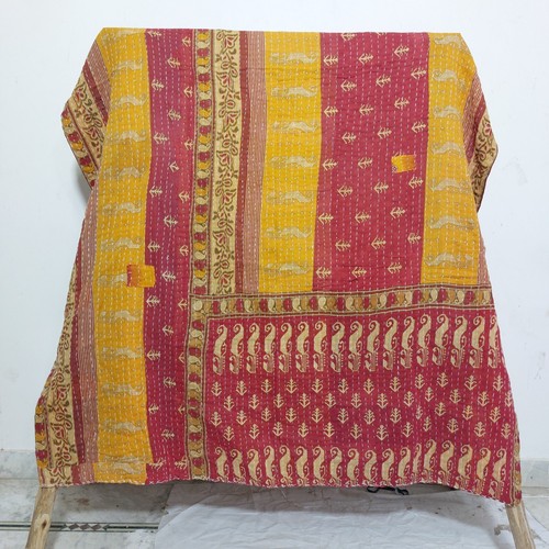 Vintage Kantha Twin Quilt Throw Handmade Bedspread Cotton Blanket Ralli Gudari - Picture 2 of 2