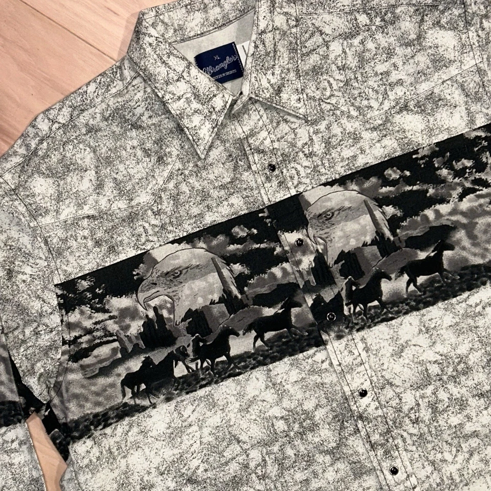 Vintage Wrangler Brushpopper Button Up Western Eagle Shirt Long Sleeve Men’s XL - Image 4 of 4