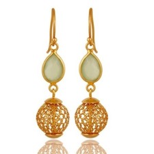 Prehnite Chalcedony 18K Gold Plated 925 Sterling Silver Dangle Earrings Jewelry