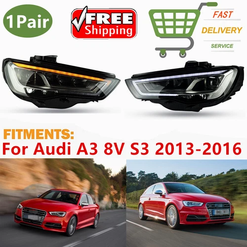 LED Headlights For Audi A3 8V S3 Sedan 2013-2016 w/Startup Sequential Front Lamp - Picture 3 of 19