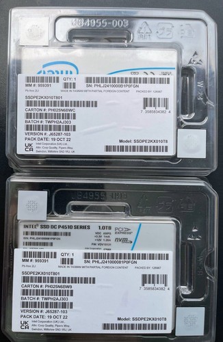 INTEL P4510 SSD SERIES 1TB TLC PCI EXPRESS 3.1 X4 NVME U.2 SSDPE2KX010T8 01MP108 - Picture 2 of 2