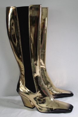 PRADA Stivale Metallic Gold Stretch Panels Knee High Side Zipper Boots 42