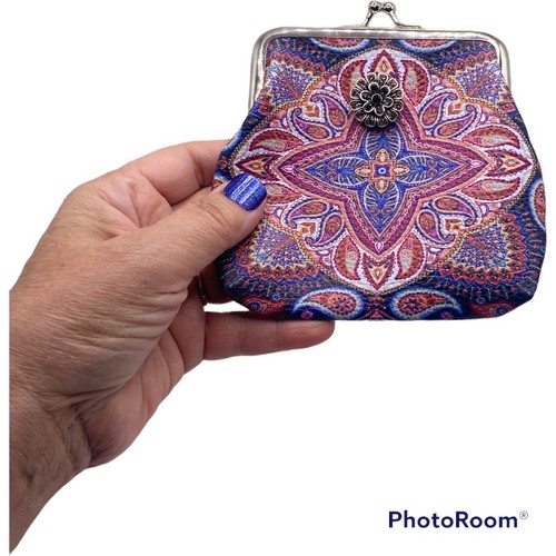 Snap Button Multicolor Paisley Change Purse & Burgandy Floral 18mm Snap - Picture 8 of 9