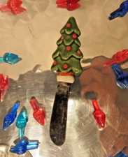 Collectable Knobler Christmas Tree Cheese Dip Spread Spreader Knife Ceramic Bulb