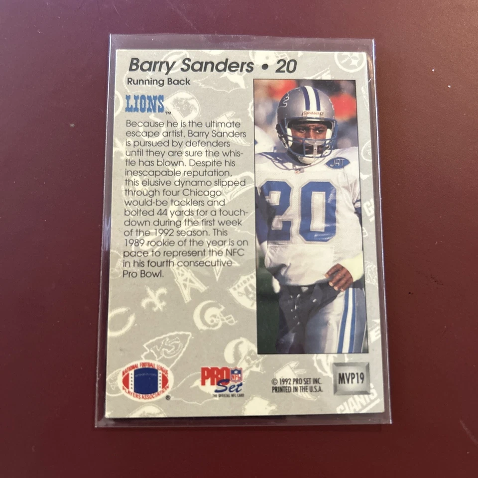 1992 Pro Set #MVP19 Barry Sanders Gold MVPs - Image 2 of 2