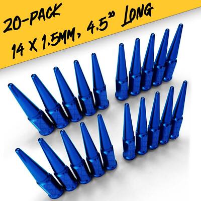 20 Pack of Hardened Blue 14x1.5mm - 4.5'' Long Spike Lug Nuts Fits 5 Lug Vehicles