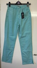 Boohoo Women’s New Turquoise High Rise Split Hem Jeans Size 8 & Inside Leg 30”