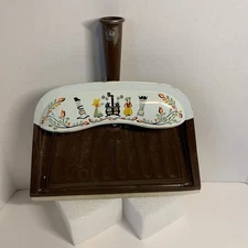 Vintage JV REED Metal Dust Pan M. Taber Dutch Amish Folk Design Brown