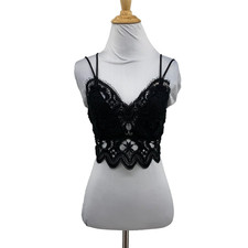 Anthropologie Bra Top Womens M Medium Black Viviette Lace Cropped Smocked Back