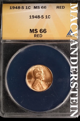 1948-S Lincoln Wheat Cent - ANACS MS 66 Red - Scarce  No Reserve  #SLK690