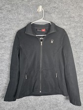 Spyder Jacket Womens Large Black Full Zip Fleece Waffle Knit Outdoor Layer