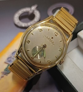 Authentic GENT´S LANCO MOD. 11 DE LUXE WATCH JUMBO SIZE GOLD PLATED TEXTURED DIAL
