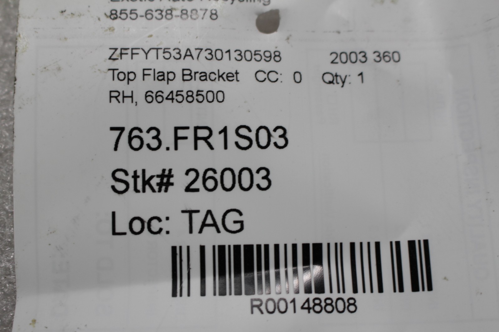 Ferrari 360 Right Convertible top bracket P/N 66458500