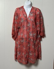 Wallflower Women’s Red Floral Flowy Knee Length V Neck Lace Cuffs Dress  Size L