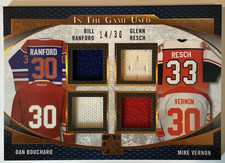 2017 Leaf ITG Quad Game Worn Jersey Bill Ranford Vernon Bouchard Chico Resch /30