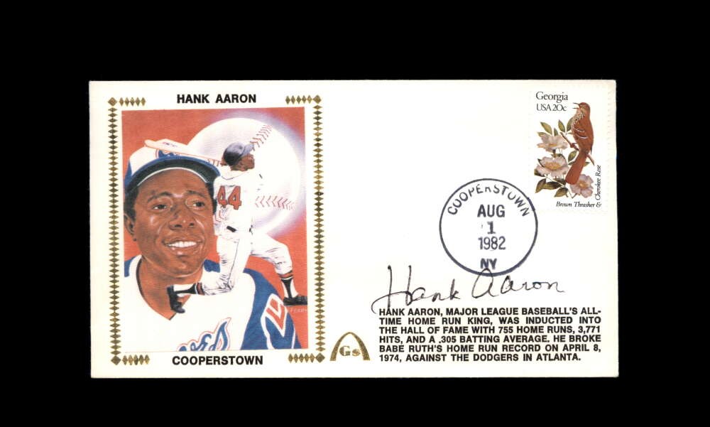 Hank Aaron PSA DNA Autographed 1982 First Day Cover Cache FDC Cooperstown Signed