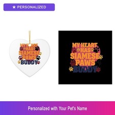 Custom Siamese Cat Paw Print Set of 2 Ornament Personalized Pet Easter Gift
