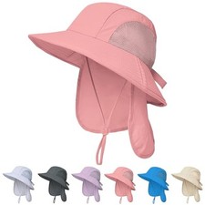 Outdoor Kids Sun Hats with Neck Flap Boys Girls Wide Brim UPF 50 UV 1pack-pink