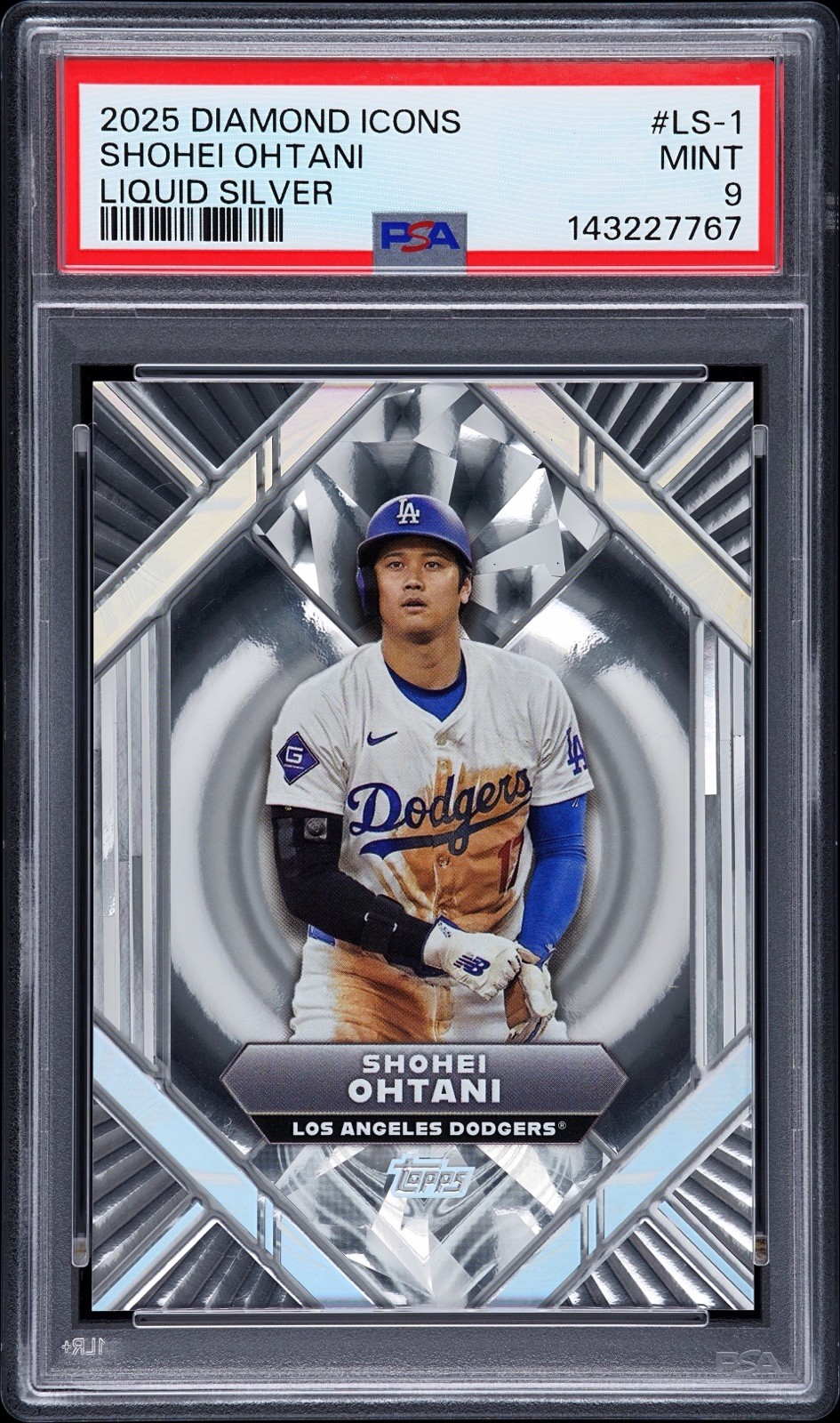 Shohei Ohtani #LS-1 Baseball Cards 2025 Topps Diamond Icons Liquid Silver trading card — raw and PSA graded price guide