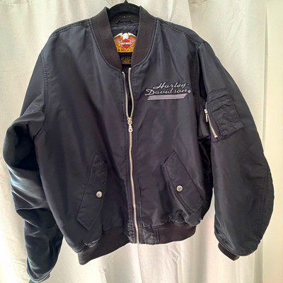 Harley-Davidson Black Bomber Jacket Quilted Lined Full Zip Logo Size L