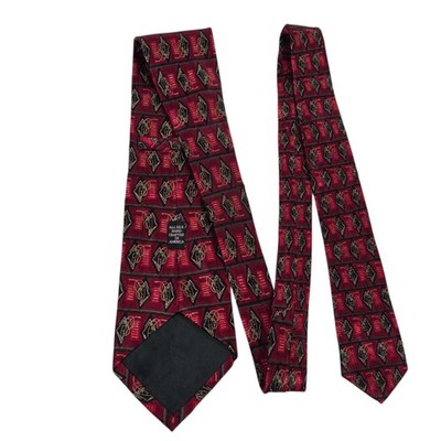 J.Z. Richards Silk Geometric Pattern Tie Red Gold Hand Crafted USA Necktie