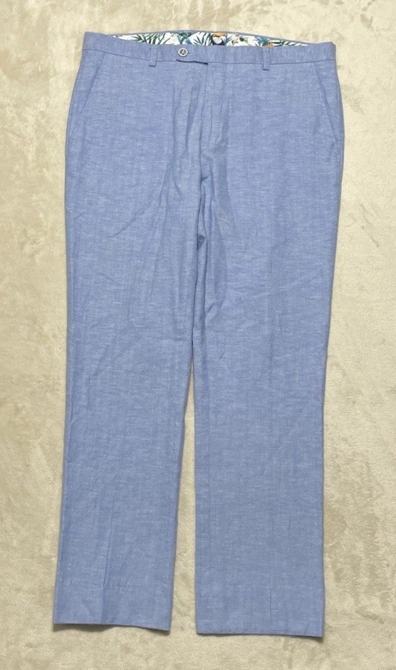 Blue Linen Blend Slim Fit Chino Pants Men's 32x28