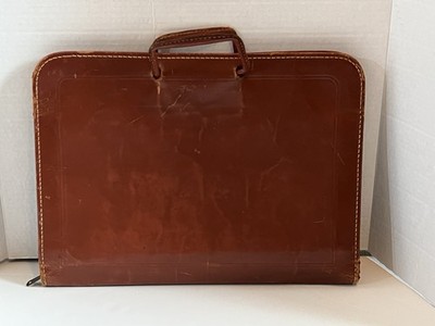 Vintage Carlton Reddish Brown Full Zip Leather Attache Briefcase Top Grain
