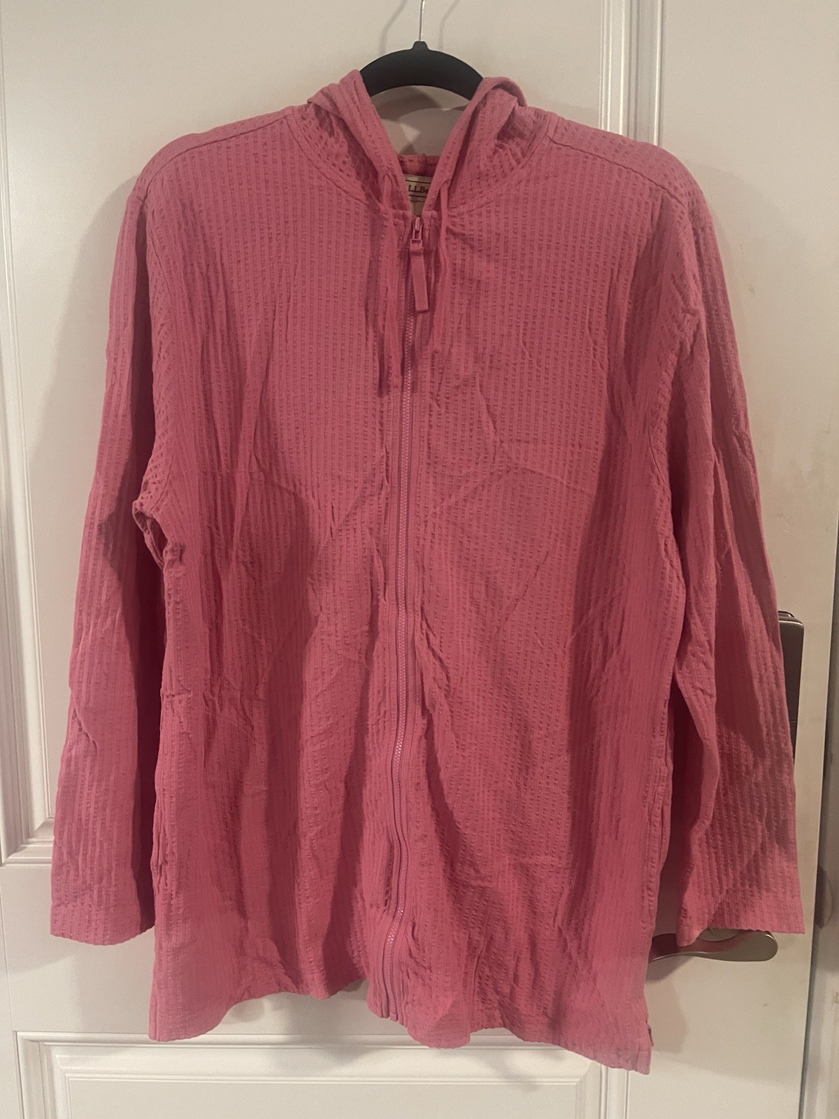 LL Bean Women’s Full Zip Hoodie Sweatshirt Pullover Pink Peruvian Cotton Size L