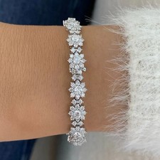 12Ct Round Cut Lab Created Diamond 14k White Gold Plated Flower Tennis Bracelet