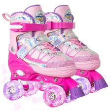 Roller Skates for Kids Boys Girls, 4 Size Adjustable Rollerskates with Light ...